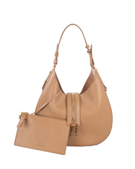 Shop ELISABETTA FRANCHI  Borsa: Elisabetta Franchi borsa hobo grande in materiale effetto pelle con zip.
Cerniere con tirazip logati in metallo dorato.
Accessorio in metallo dorato.
Dimensioni: 37,5 x 37 x 8 cm.
Composizione: 59% Poliestere 22% Polvere di legno 19% Poliuretanica.
Made in Italy.. BS75A47E2-032